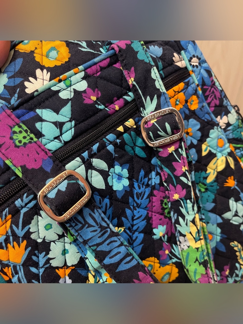 Vera Bradley Retired Chandelier Floral Iconic Campus Backpack Navy Blue Floral - Picture 4 of 12